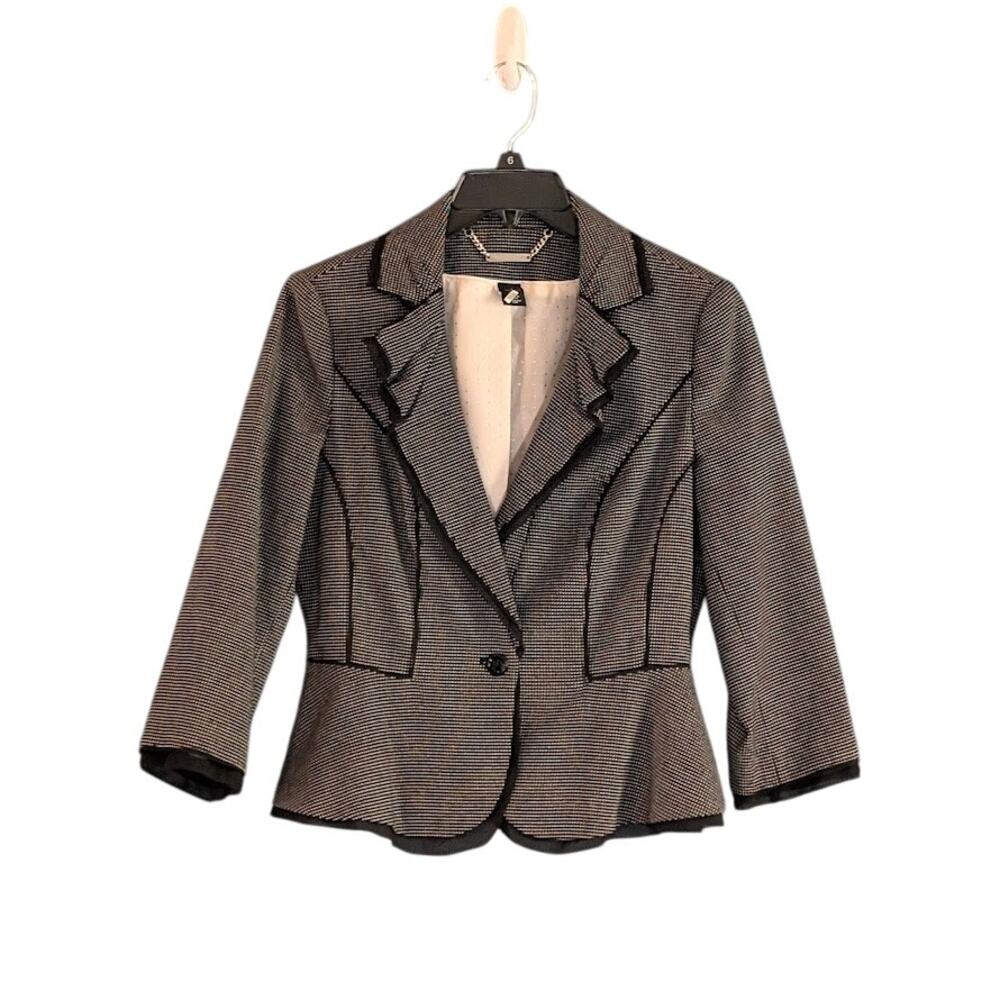 WHBM Peplum Blazer Womens 6 S Black White Polka Dot Ruffle Collar Jacket Y2K